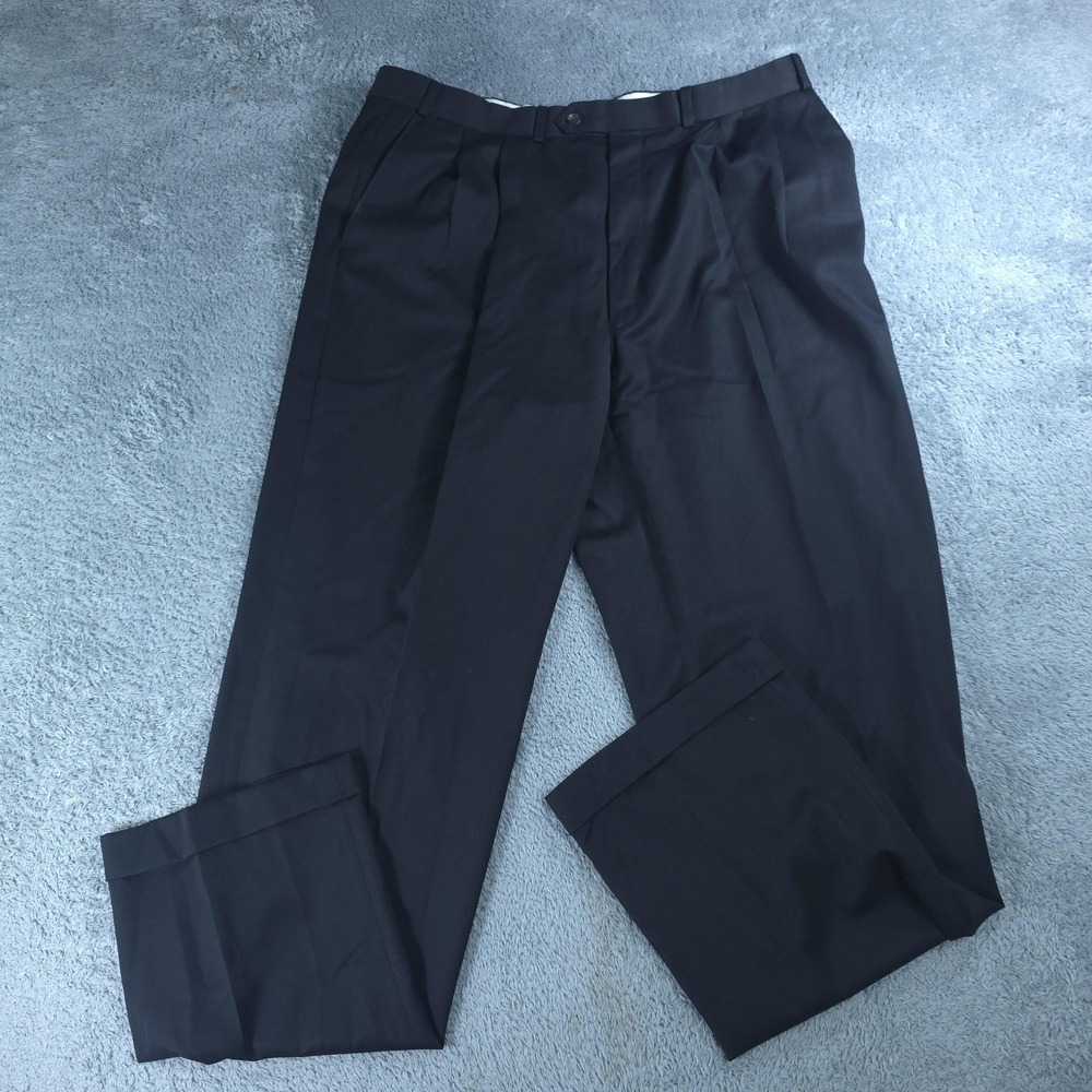 Lauren Ralph Lauren Dress Pants Mens 38x34 Black Wool Pleated Cuffed Super 100s